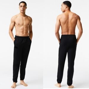 New Lacoste Men's Cotton Fleece Lounge Black Joggers Sweatpants NWT Large